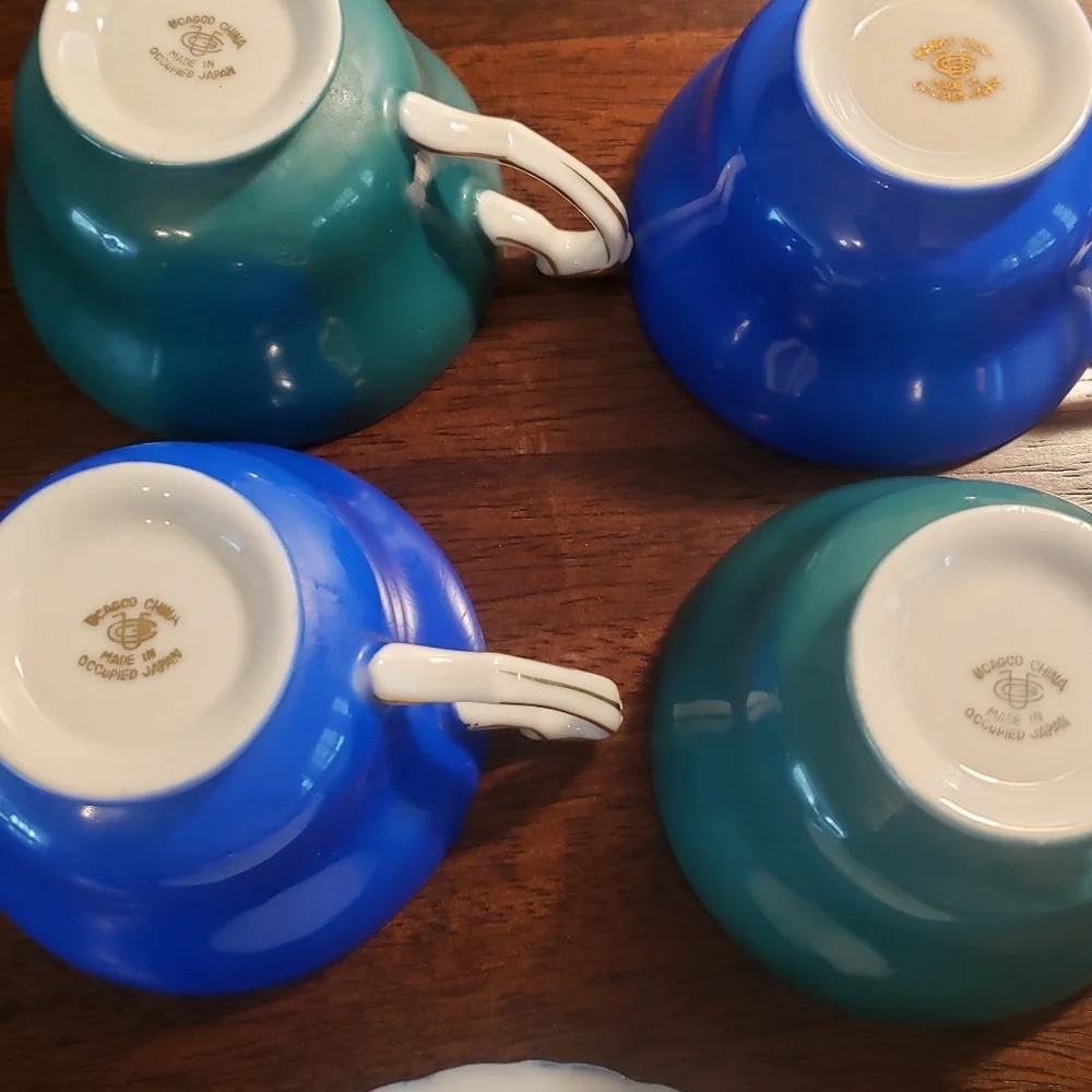 Beautiful Vintage Blue Ucagco Hand Painted China Teacups - 4 cups, 1 saucer - Picture 8 of 13